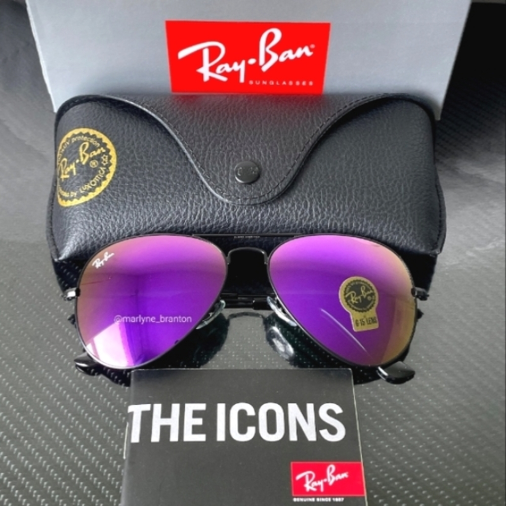Ray-Ban Aviator Purple Mirror Lenses /Black Frame RB3025 Standard & Large Size